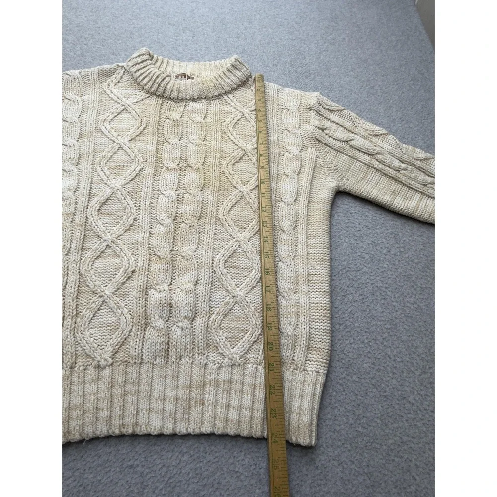 Vintage Montgomery Ward Sweater Mens Large Beige Cable Knit Crewneck Pullover